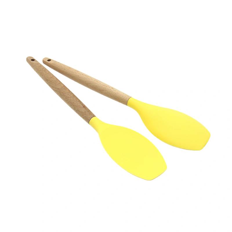 Yellow Silicone Spatula Set with Wooden Handles