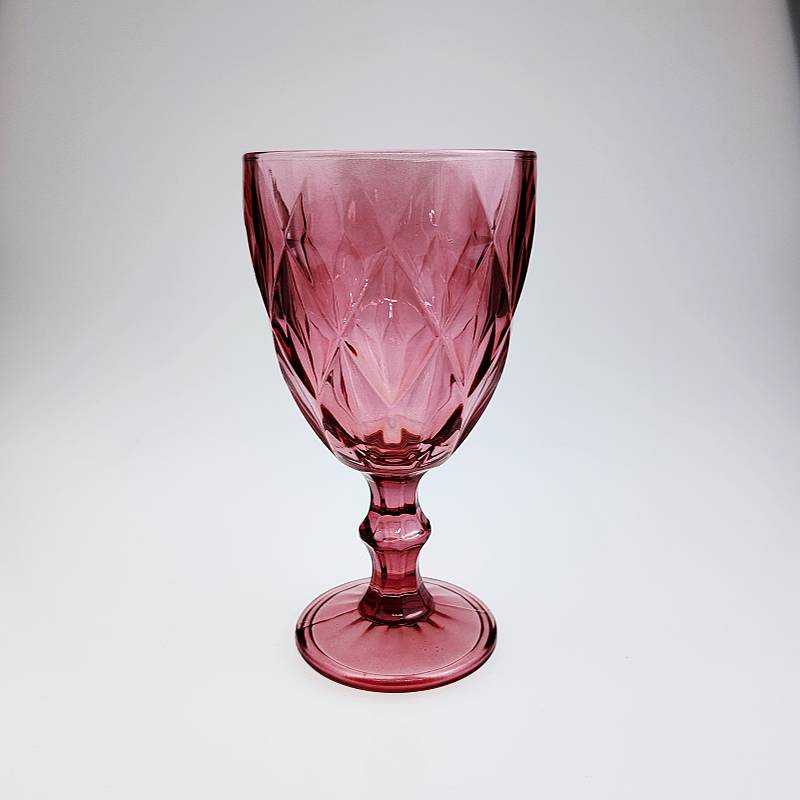 Pink Embossed Glass Goblet