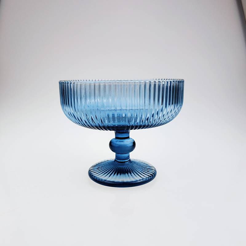 Blue Pedestal Dessert Glass Bowl