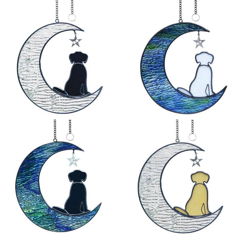 Ensemble décoratif suspendu attrape-soleil en métal Moon Cat