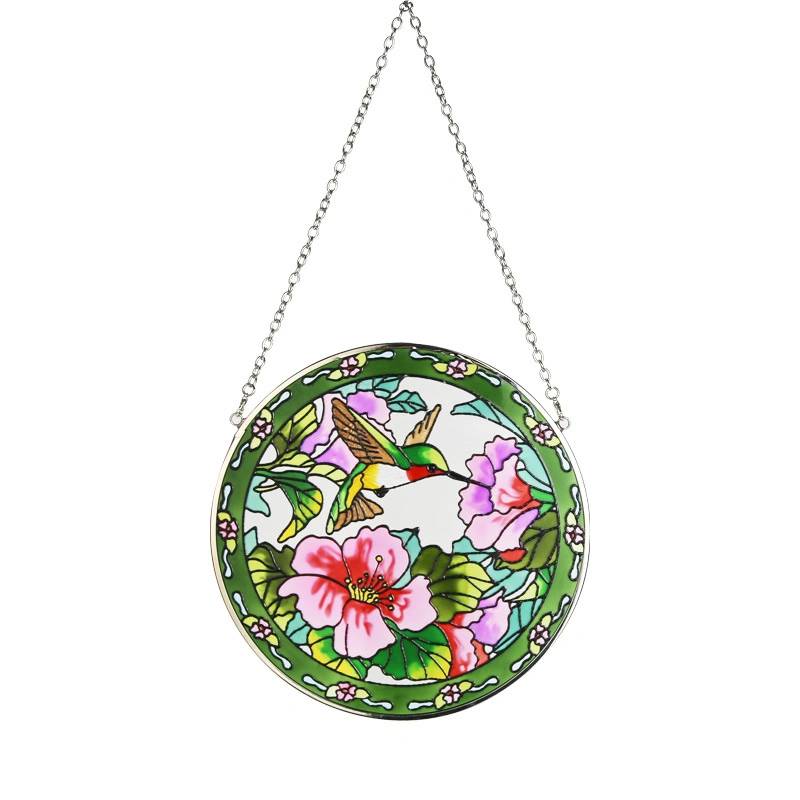 Attrape-soleil en verre à motif floral colibri