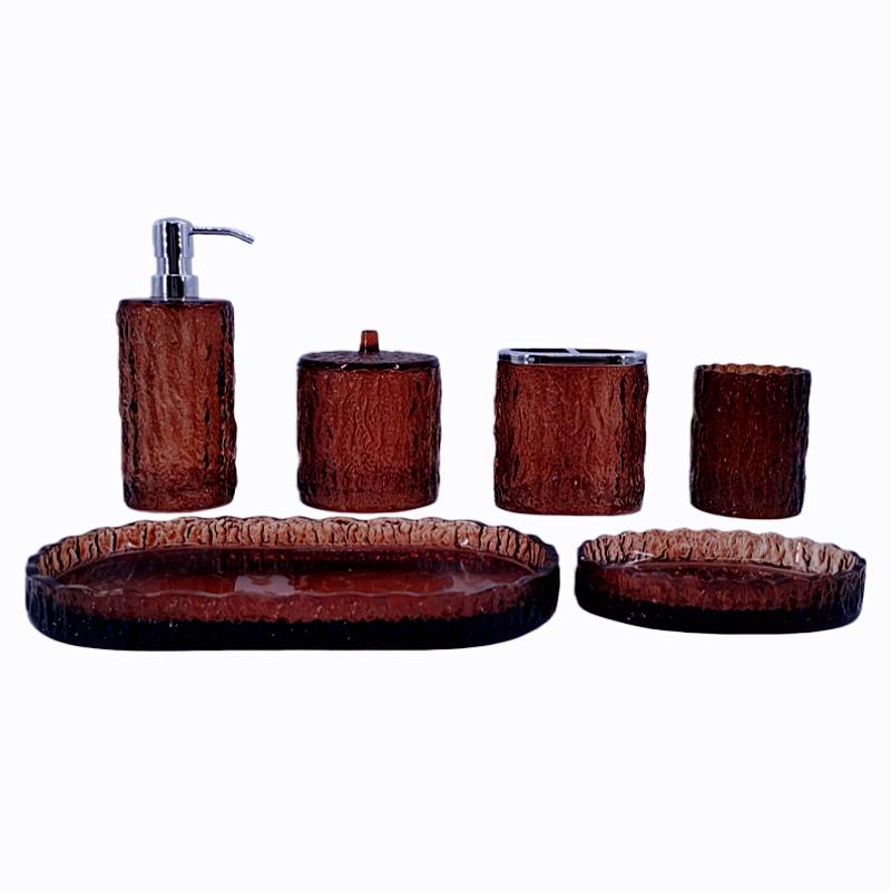Ensemble d'accessoires de salle de bain en verre ambré