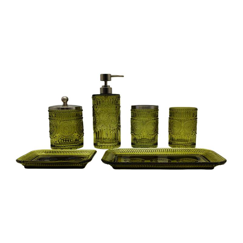 Ensemble d'accessoires de salle de bain en verre vert olive