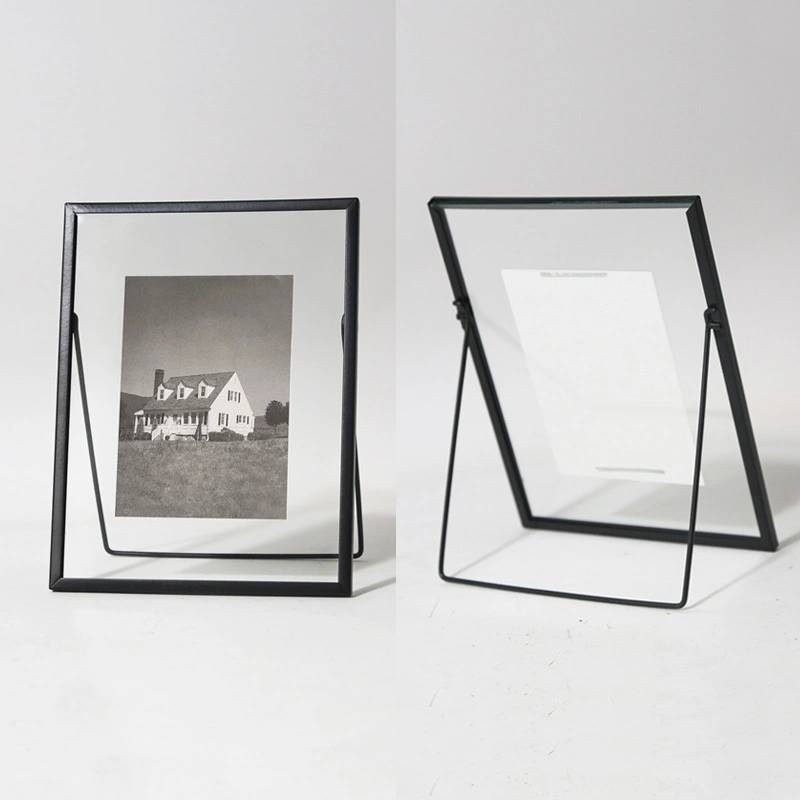 Cadre photo de table en métal noir et verre